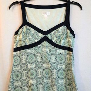 Ann Taylor LOFT Green Black Medallion Sleeveless Blouse Petite Size 4P 4 Petite